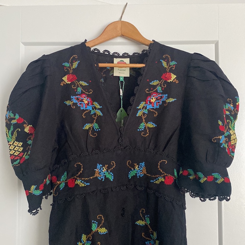 Farm Rio Never Worn Black Cross Stitch Dress